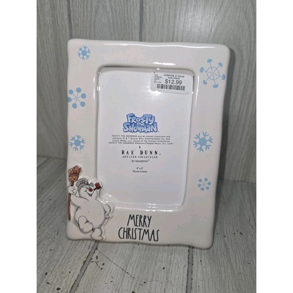 Rae Dunn Frosty The Snowman Merry Christmas Photo Frame 4X6 New Holiday Festive